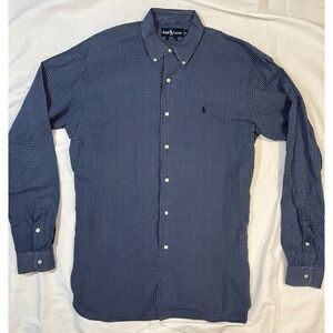 Ralph Lauren Shirt M Men McMeel Button Down Flannel Plaid Long Sleeve‎ Blue Grey